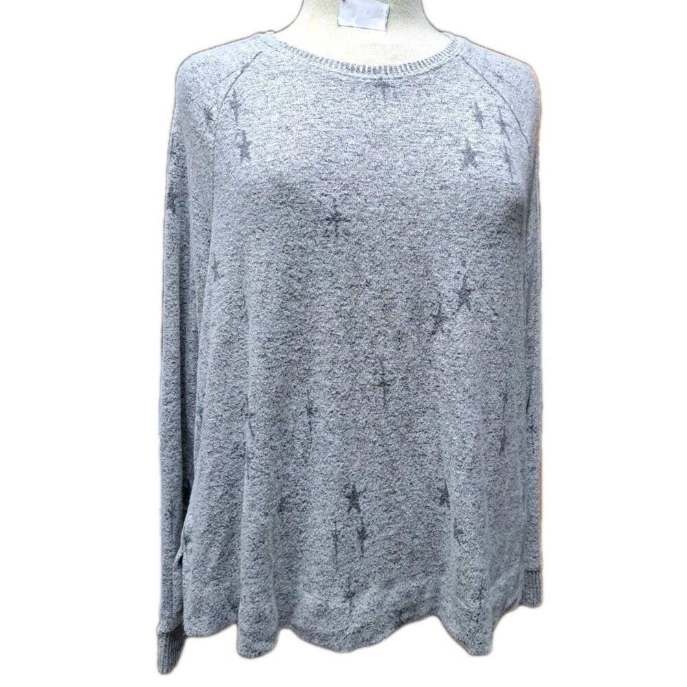 Soma Soft & Cozy Pajama Top Stars Gray Long Sleeve PJ Crew Neck
